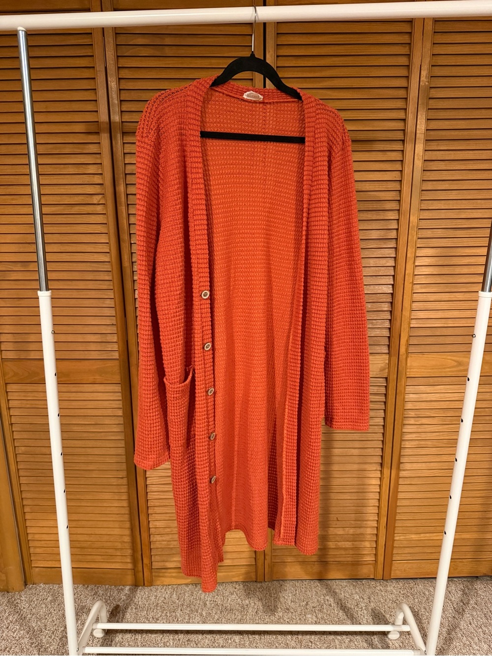 BiBi Burnt Orange Waffle Knit Duster Cardigan One Size Boho Cozy Fall Sweater